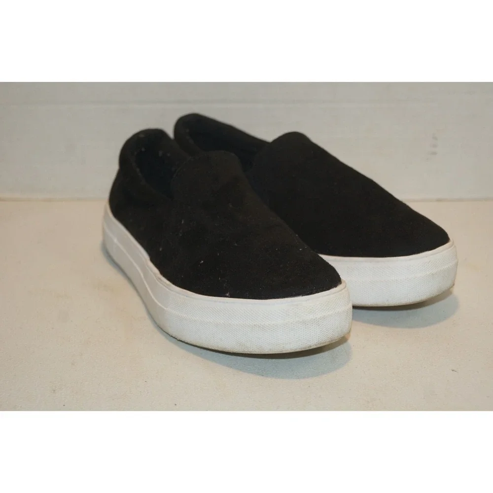Soda Shoes Womens Size 8.5 Comfort Slip On Platform Loafer Black Faux Suede